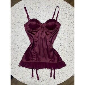 Victoria Secret Women 34B Vtg Y2K Corset Sydney Carson Burgundy Bustier Sexy SLT